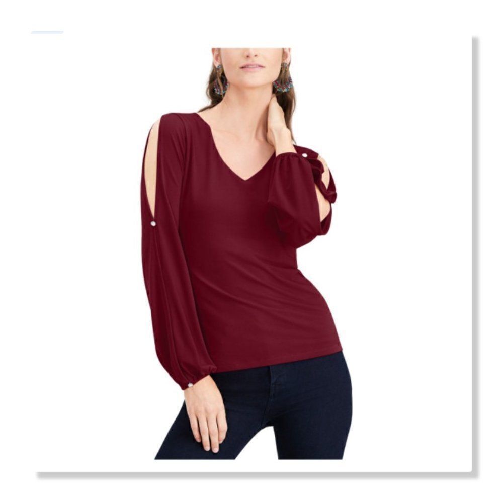 INC Split-Sleeve Rhinestone-Button Blouse - NEW